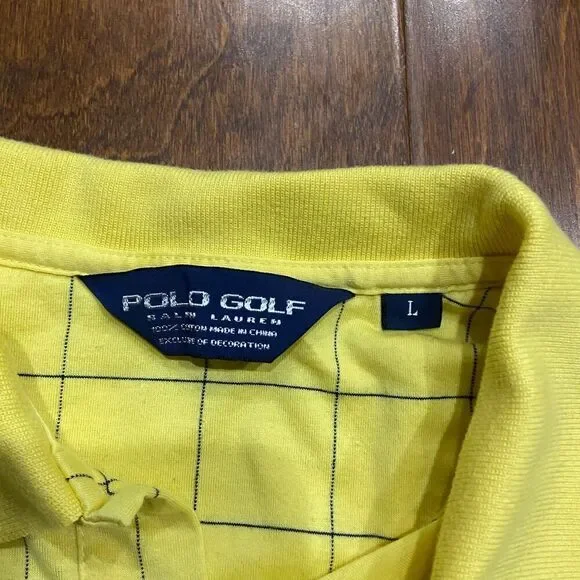 Polo Golf Ralph Lauren Vintage Canary Yellow Navy Cotton Shirt Men's Size Large - Picture 5 of 7